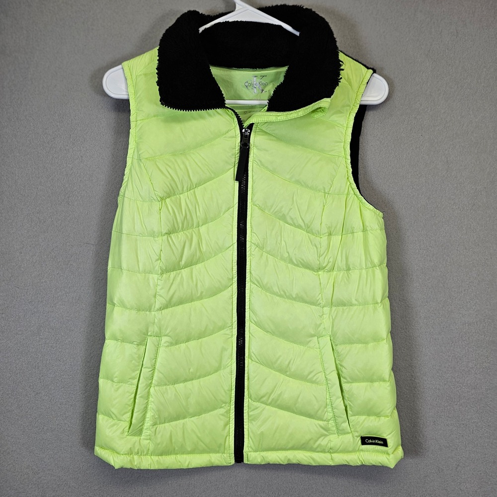 Calvin Klein Vest Womens M Medium Neon Green Puffer‎ Sleeveless Jacket Coat